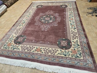 9x12 CHINESE RUG VINTAGE AUBUSSON PEKING DECO AUTHENTIC 100% WOOL ORIENTAL RUG - Image 1 of 4