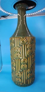 16" Midcentury Stoneware Green & Yellow Vase - Picture 1 of 9