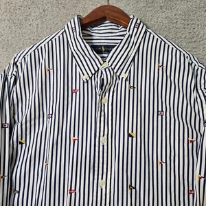 Camisa Polo Ralph Lauren Para Hombres 2XL XXL Azul Abotonada Manga Larga Bandera Rayas - Imagen 1 de 8