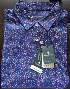 NWT Donald Ross Mens Large Graphic Golf Polo Shirt Sportswear Navy Fireworks USA - Picture 1 of 10