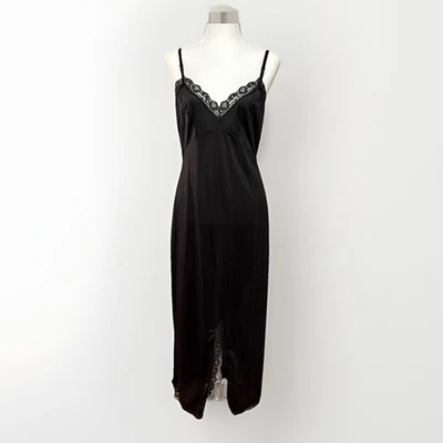 "De colección JCPenney Negro Nylon Encaje Completo Slip Camisón Talla M Largo Maxi Lencería 53""" Foto 1 de 4