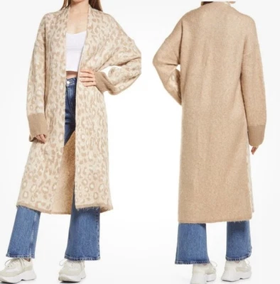 Nuevo Suéter Cárdigan Largo Plumero Estampado Leopardo Pequeño 4-6 TOPSHOP Foto 1 de 4