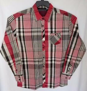 Indigo Star Men's Shirt Cotton Long Sleeve Red / White/Black Plaid Size XXL NWT