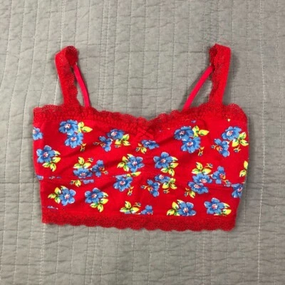 Abercrombie Fitch Kids Bralette Girl XL Red Floral Cotton Blend Lace Trim - Image 1 of 4