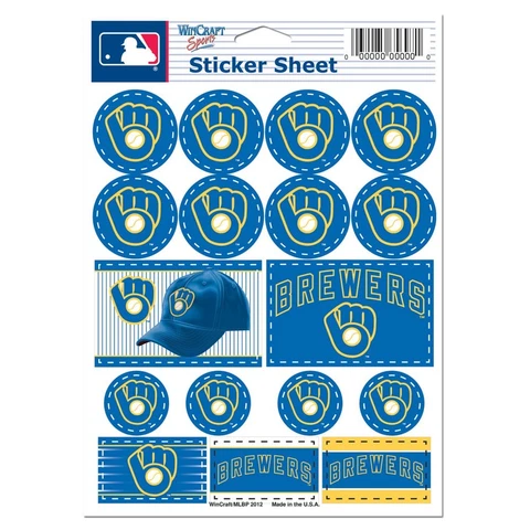 MILWAUKEE BREWERS RETRO GLOVE LOGO 5"x7" STICKER SHEET NEW WINCRAFT 👀 Cover