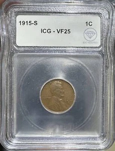 1915 S Small Cents Lincoln, Wheat Ears Reverse ICG VF-25 IDC Verified - Picture 1 of 2