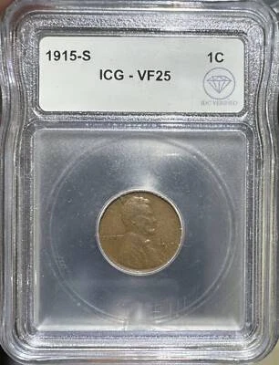 1915 S Small Cents Lincoln, Wheat Ears Reverse ICG VF-25 IDC Verified - Image 1 of 2