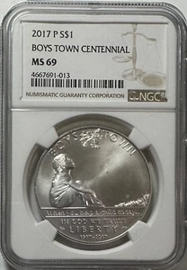 2017-P U.S. Silver Boys Town Centennial $1 Dollar - NGC MS69 - Picture 1 of 6