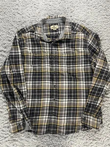 Woolrich Shirt Mens Extra Large Gray Yellow Plaid Flannel Double Pocket Outdoors - Picture 1 of 8