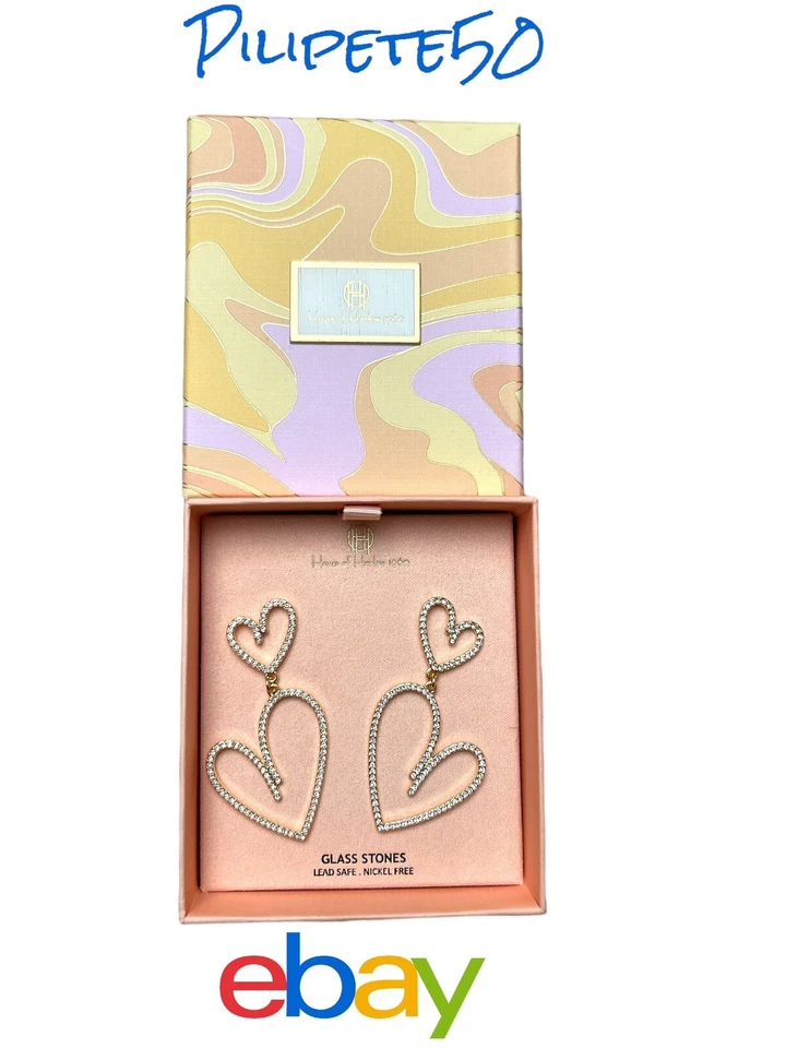 Pendientes de corazón modernos House Of Harlow 1960 joyería con piedras de vidrio sin níquel Foto 1 de 4