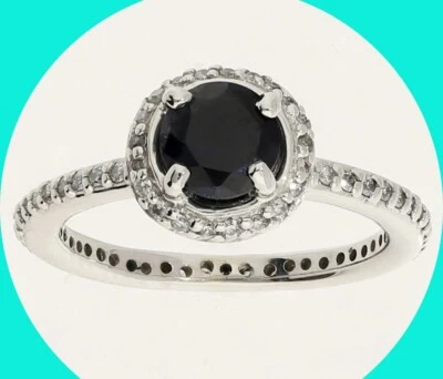 Anillo de compromiso con halo de diamantes y zafiros 1,40 quilates 14 quilates en peso talla 6 1/2 Foto 1 de 4