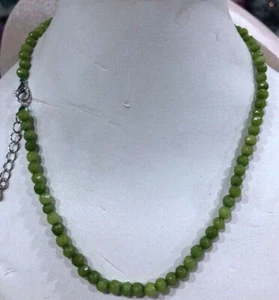 4mm Natural Faceted Green Peridot Round Gemstone Fine Fashion Necklaces 16-24'' - Picture 1 of 7
