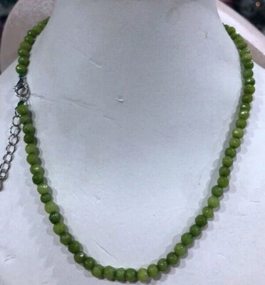 4mm Natural Faceted Green Peridot Round Gemstone Fine Fashion Necklaces 16-24'' - Image 1 of 3