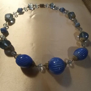 Antike Kette Collier Art Deco, Lapislazuli Glas ,MADE IN FRANCE Louis Rousselet - Bild 1 von 23