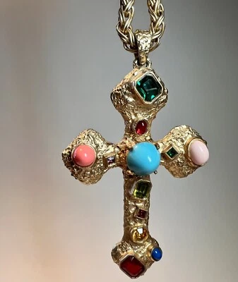 Kenneth Jay Lane KJL Cruz Colgante Pasarela Collar De Colección Brutalista Estrás Foto 1 de 4