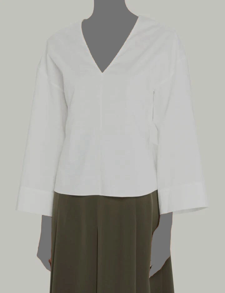 Vince Womens Blouse XS White Cotton Double V Cutout Back Long Sleeve