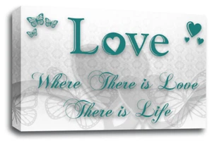 Love Canvas Wall Art Print Teal White Heart Home Quote Framed Picture Large - Picture 1 of 6