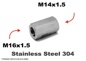 M16x1.5 Female to M14x1.5 Female Stainless Sensor Adaptor Fittings Conversion - Imagen 1 de 5