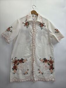 Handmade Upcycled Tablecloth Button Up Sheer Shirt  Dress Size XL