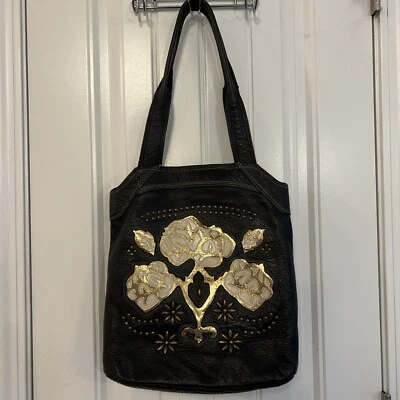 III посылка из черной кожи наплечная сумка сумочка ретро 90-х розы золото с заклепками - Изображение 1 из 4