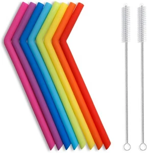 Reusable Silicone Straws, Long Flexible Silicone Drinking Straws w Cleaning B... - Picture 1 of 7