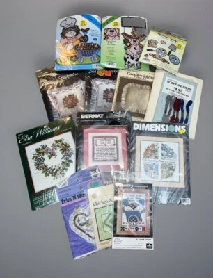 Lot Of 14 New Vintage Cross Stitch Kit Pillows Bernat Dimensions Stickery - Image 1 of 4