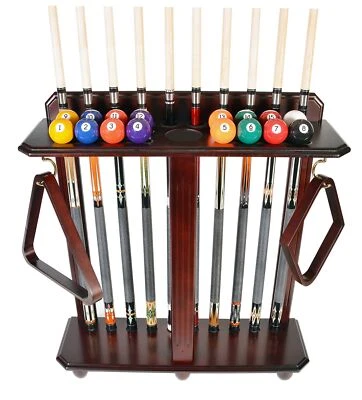 ISZY Billiards Pool Stick Rack - Rack Only - Holds 10 Pool Sticks, Mahogany