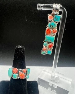 VTG Southwest Native American Matching Turquoise Pendant & Ring Sz Sterling 925 - Picture 1 of 14
