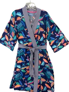 Bata Comfort Code By Cuddl Duds para mujer talla S azul marino tropical floral con cinturón nueva - Imagen 1 de 10