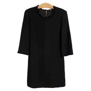 Kate Spade Saturday Black Ruffle Neck 3/4 Sleeve Shift Dress Size 4 - Picture 1 of 4