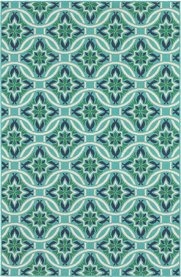 8x11 Sphinx Blue Geometric Circles Leaves Area Rug 5868L - Aprx 7' 10" x 10' 10" - Image 1 of 1
