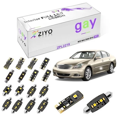 Комплект из 19 светодиодных ламп для подсветки салона Infiniti M35 M45 2006-2010 годов выпуска белые купольные фары - Изображение 1 из 4