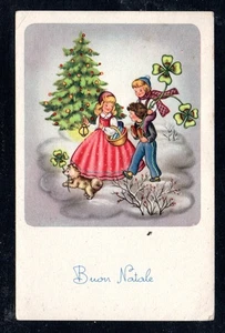 Cartolina  Augurale Buon Natale Bambini Cane Quadrifogli (AA188) - Picture 1 of 2