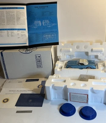 Franklin Mint 1:24 Steel Blue 1955 Corvette Convertible Complete w COA Box + - Image 1 of 4