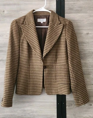 Jaqueta Blazer Giorgio Armani Feminina 40 EUA 6 Houndstooth Preta Marrom Clássica Excelente Estado Usado! - Imagem 1 de 4