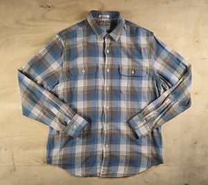 Lucky Brand Flannel Shirt Mens Medium Blue Gray Plaid Saturday Stretch Pockets - Picture 1 of 16