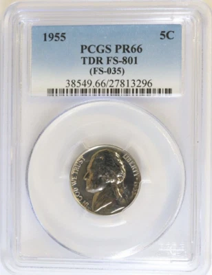 1955 JEFFERSON NICKEL TDR PCGS PR66 FS-801 (035) - Image 1 of 3