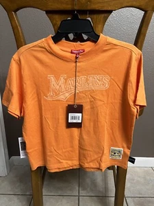 Mitchell & Ness MLB Miami Marlins Women's Tonal Boxy Crop T-Shirt Small - Picture 1 of 3