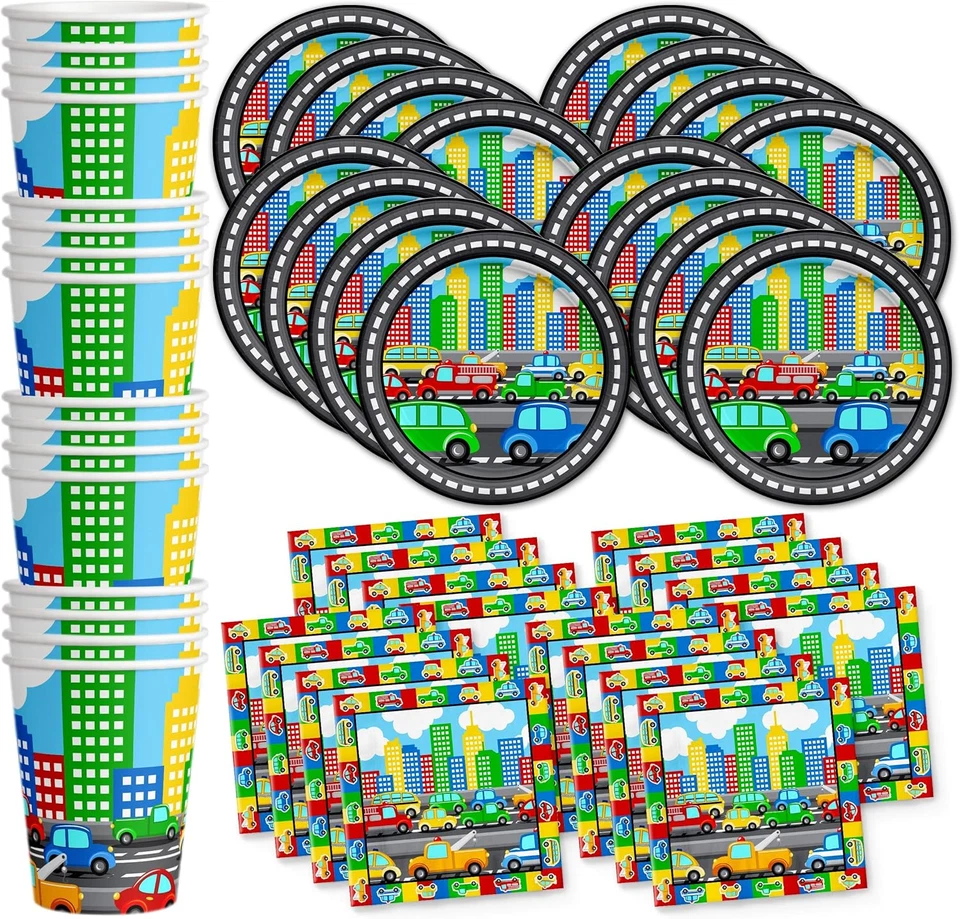 Suministros para fiestas de cumpleaños para autos y camiones - Suministros para cumpleaños de autos para niños - Pequeño Foto 1 de 4