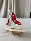 Vintage Bosun Boats Sailing Boat Red White Sailboat  w/ Wood Stand