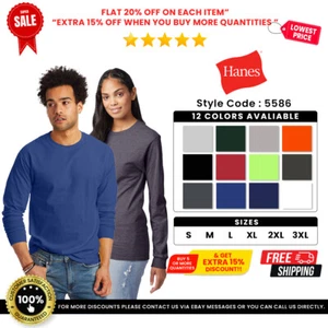 Hanes 5586 Men's Tagless T Shirt Soft Long Sleeve Crew Neck Authentic-T T-Shirt - Picture 1 of 74