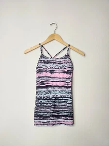 EUC! Girl's 12 Ivivva Power Y Tank Top Black Pink Teal Waves - Picture 1 of 5