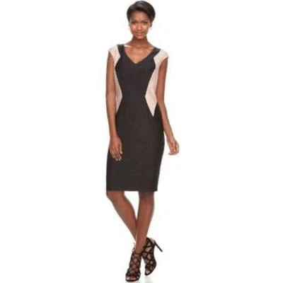 Vestido Vaina Jax Para Mujer Colorblock Adornado Tachonado Negro Tostado 6 Foto 1 de 3
