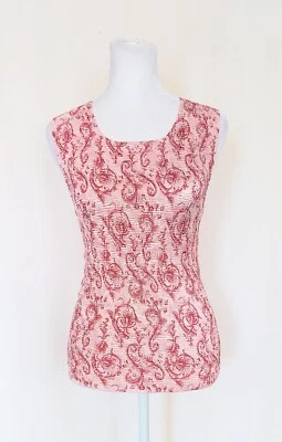 Camiseta sin mangas Nicola arrugada talla mediana estampado cachemir rosa elástico vintage Foto 1 de 4