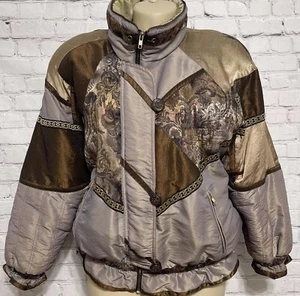 Vintage 80s J Gallery Quilted Patchwork Puffy Bomber Jacket L Womens Size S - Picture 1 of 11