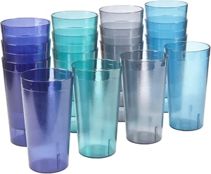 Cafe Plastic Reusable Tumblers (Set of 16) 20-Ounce Water Cups Coastal Colors | - Picture 1 of 12