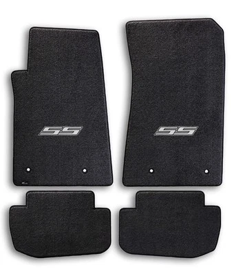 2010-2015 Chevrolet Camaro 4pc Black Carpet Floor Mats w Silver SS Logo on Front - Image 1 of 4
