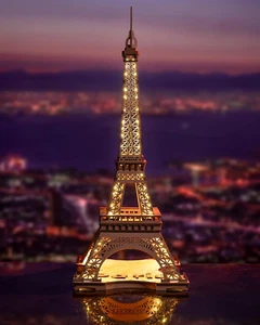 3D Puzzle Notte Della Torre Eiffel Kit Di Costruzione Modelli in Legno Seghetti - Foto 1 di 12