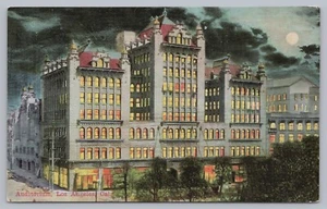 um 1910 Auditorium, Los Angeles Kalifornien antike Postkarte Architektur Nacht - Bild 1 von 2