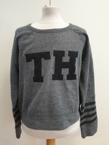 J519 WOMENS TOMMY HILFIGER GREY BOAT NECK COTTON CROPPED SWEATER UK L BAGGY